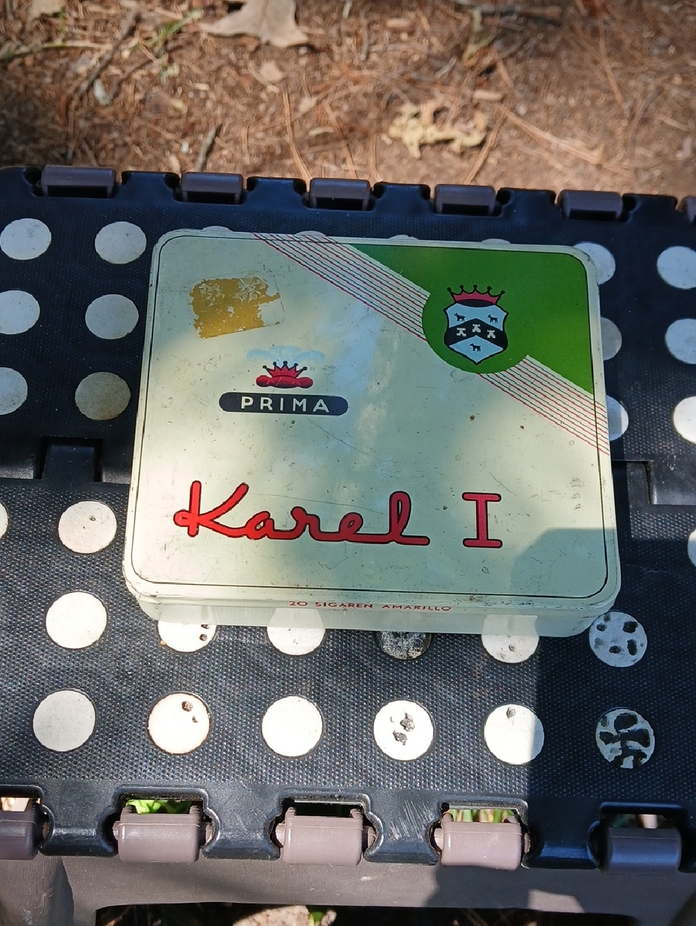 Prima Karel I Vintage Metal Tin - Light Green Approx, 5"×5½"×1"